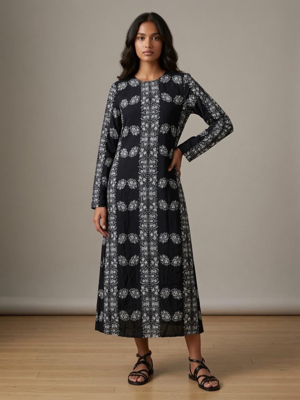 Tuckernuck Hyacinth House Navy Floral-Print Long Sleeve Midi Dress S NWT